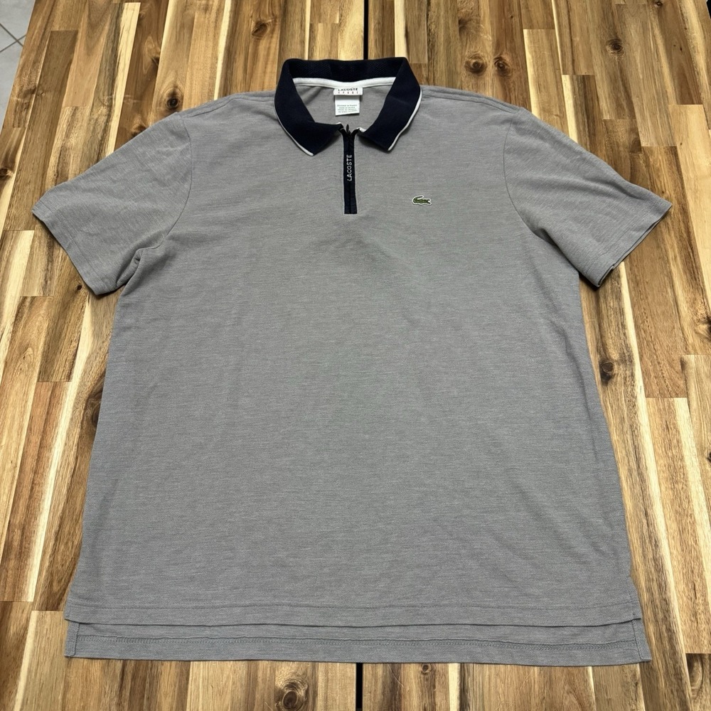 Lacoste Sport Polo Shirt Mens 6 Gray 1/4 Zip Designer Preppy Solid Tennis Golf
